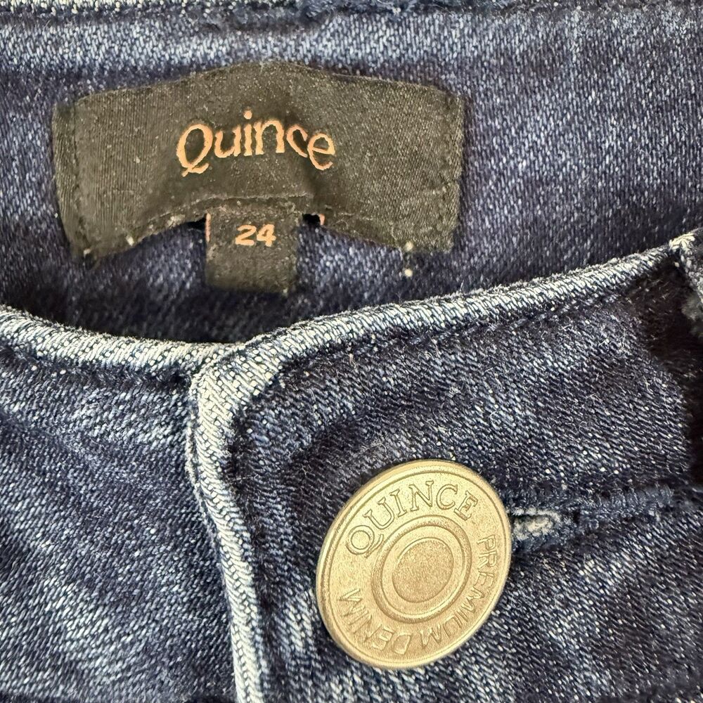 Quince Stretch High Rise Patch Pocket Wide Leg Jeans Dark Blue Wash - Picture 8 of 13